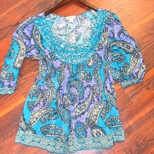 Live and Let Live BOHO peasant Blouse embellishments NWOT Sz S
